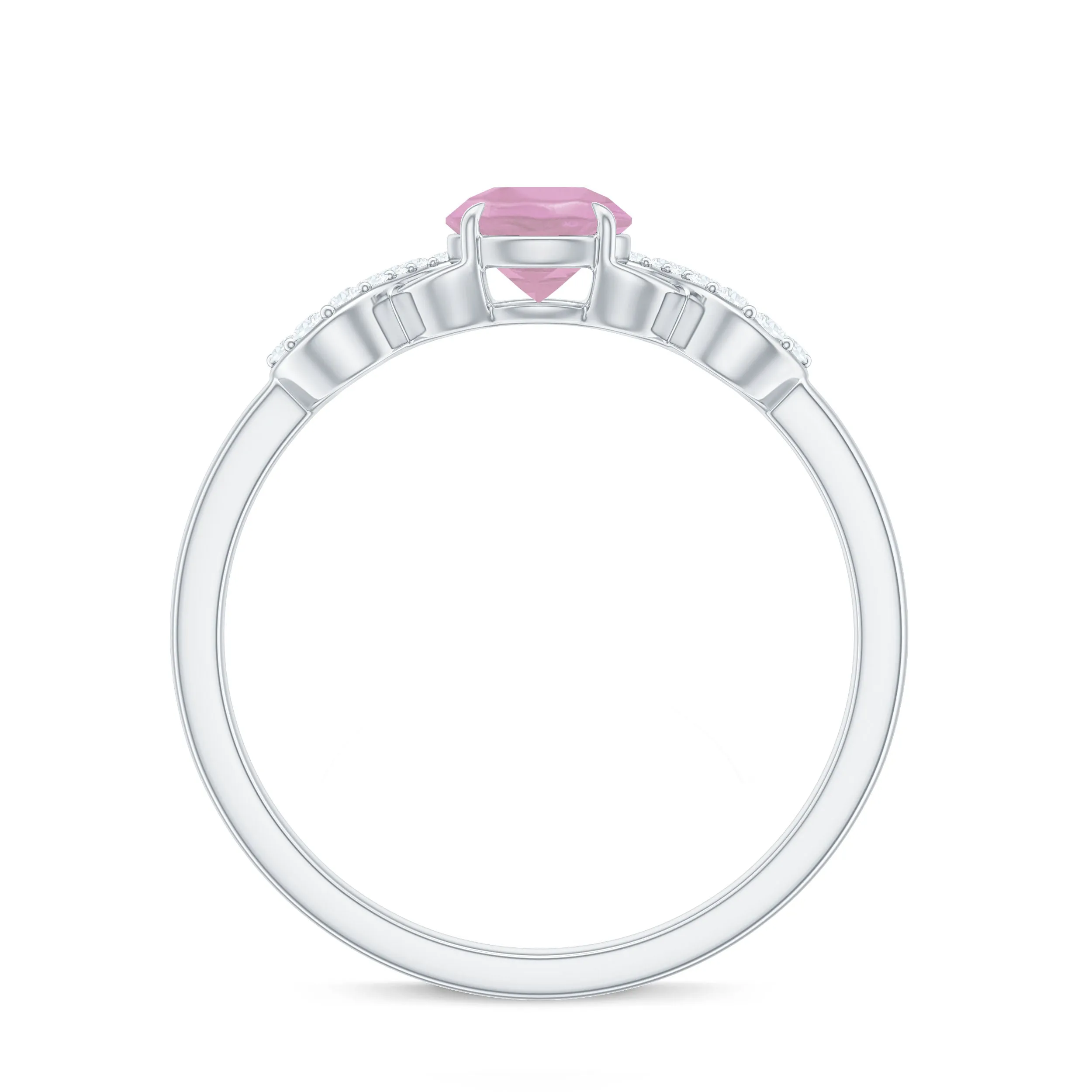 Rose Quartz Solitaire Engagement Ring with Diamond Accent