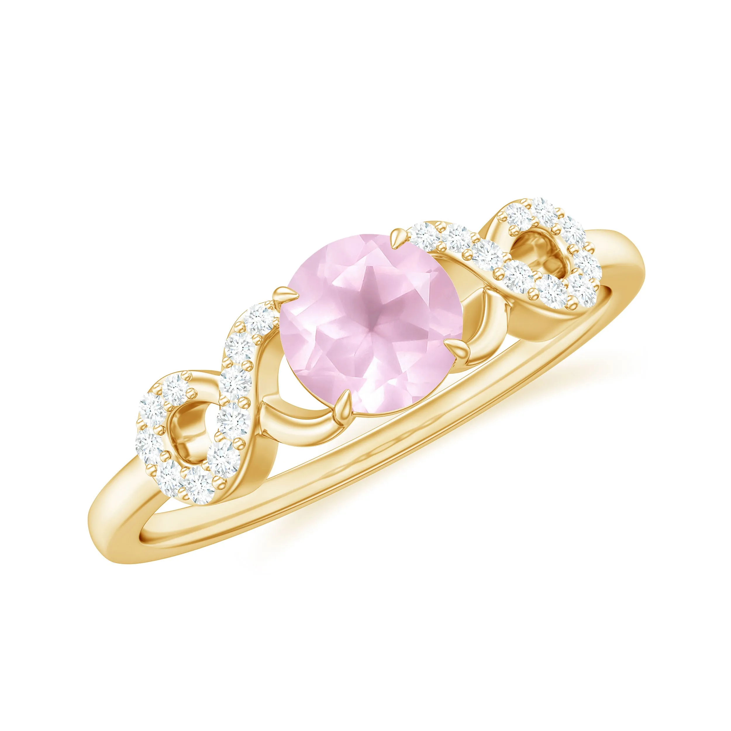 Rose Quartz Solitaire Engagement Ring with Diamond Accent