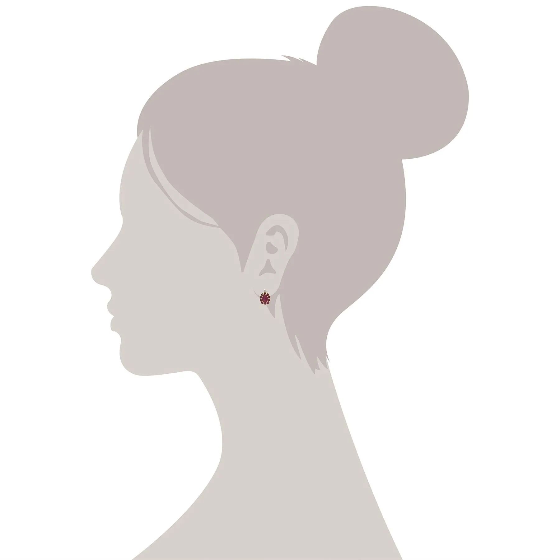 Rubin & Diamant Trauben Tropfen Ohrstecker in 9ct Gelb Gold