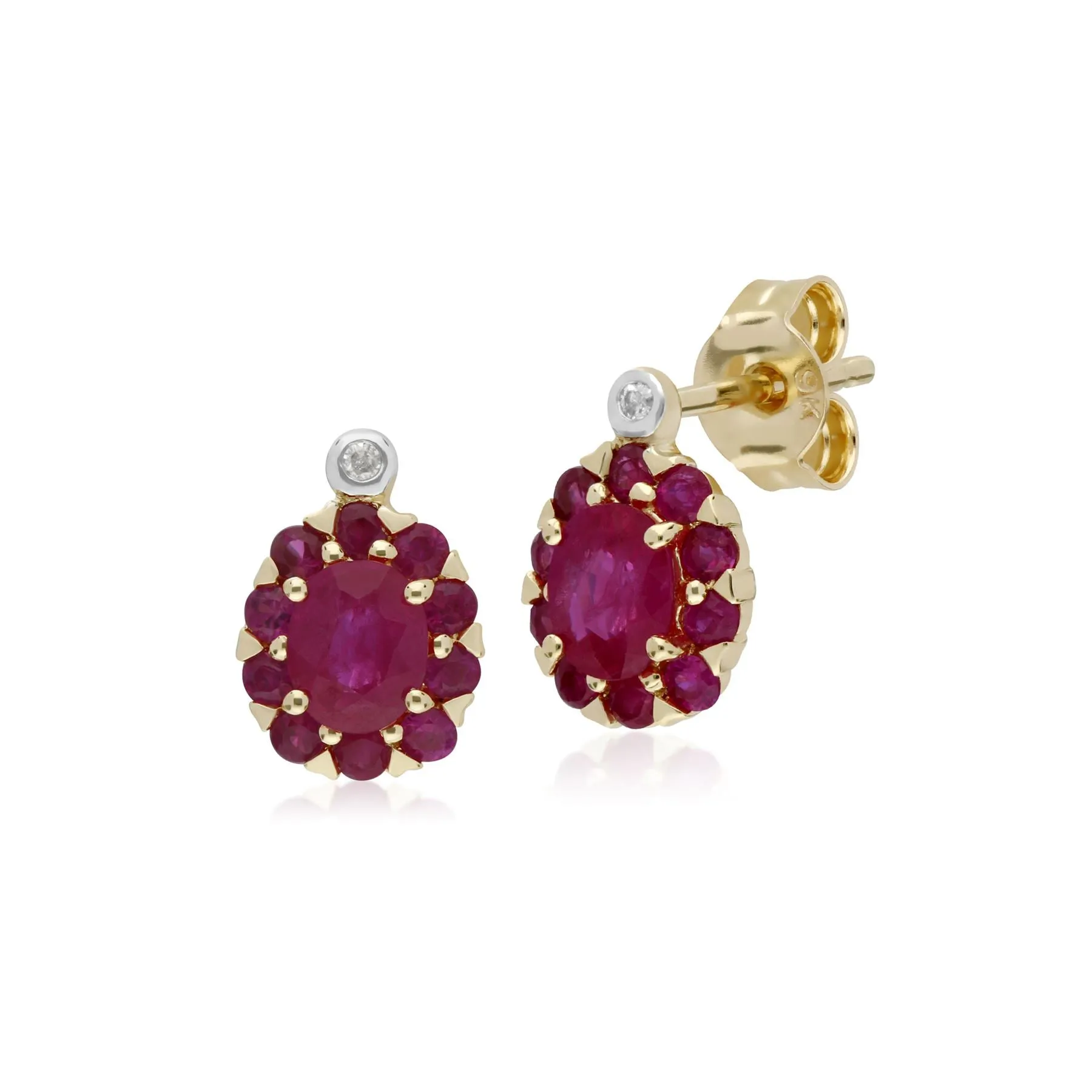 Rubin & Diamant Trauben Tropfen Ohrstecker in 9ct Gelb Gold
