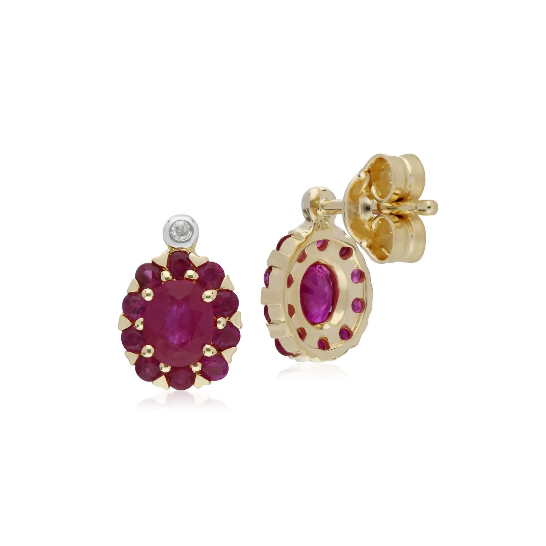 Rubin & Diamant Trauben Tropfen Ohrstecker in 9ct Gelb Gold