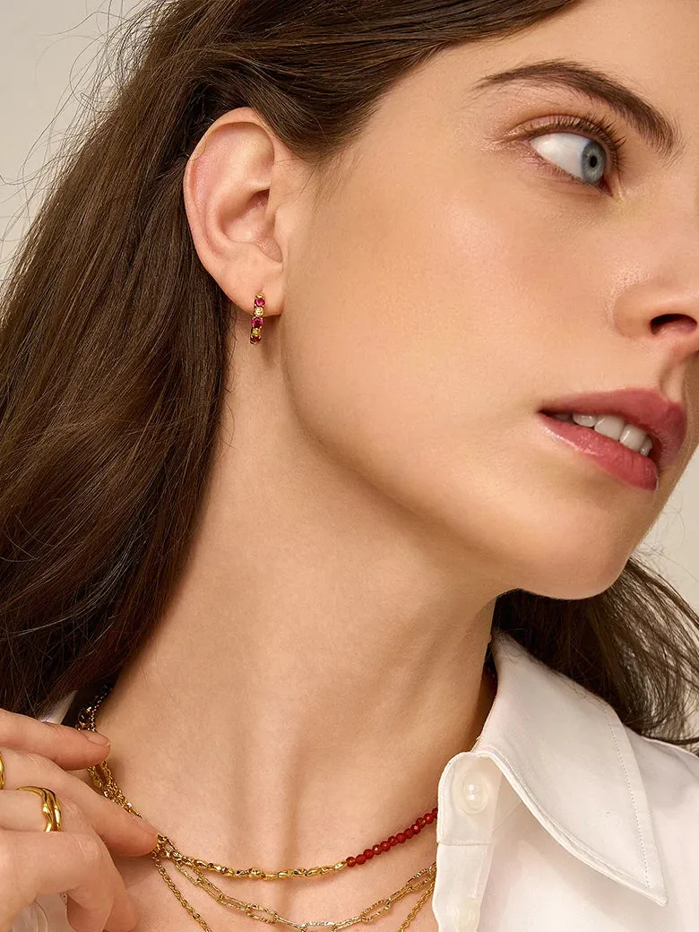 Ruby Beaded Hoop Earrings