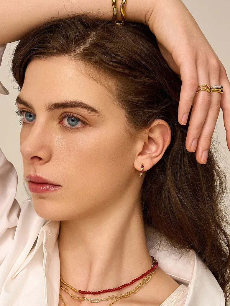 Ruby Beaded Hoop Earrings