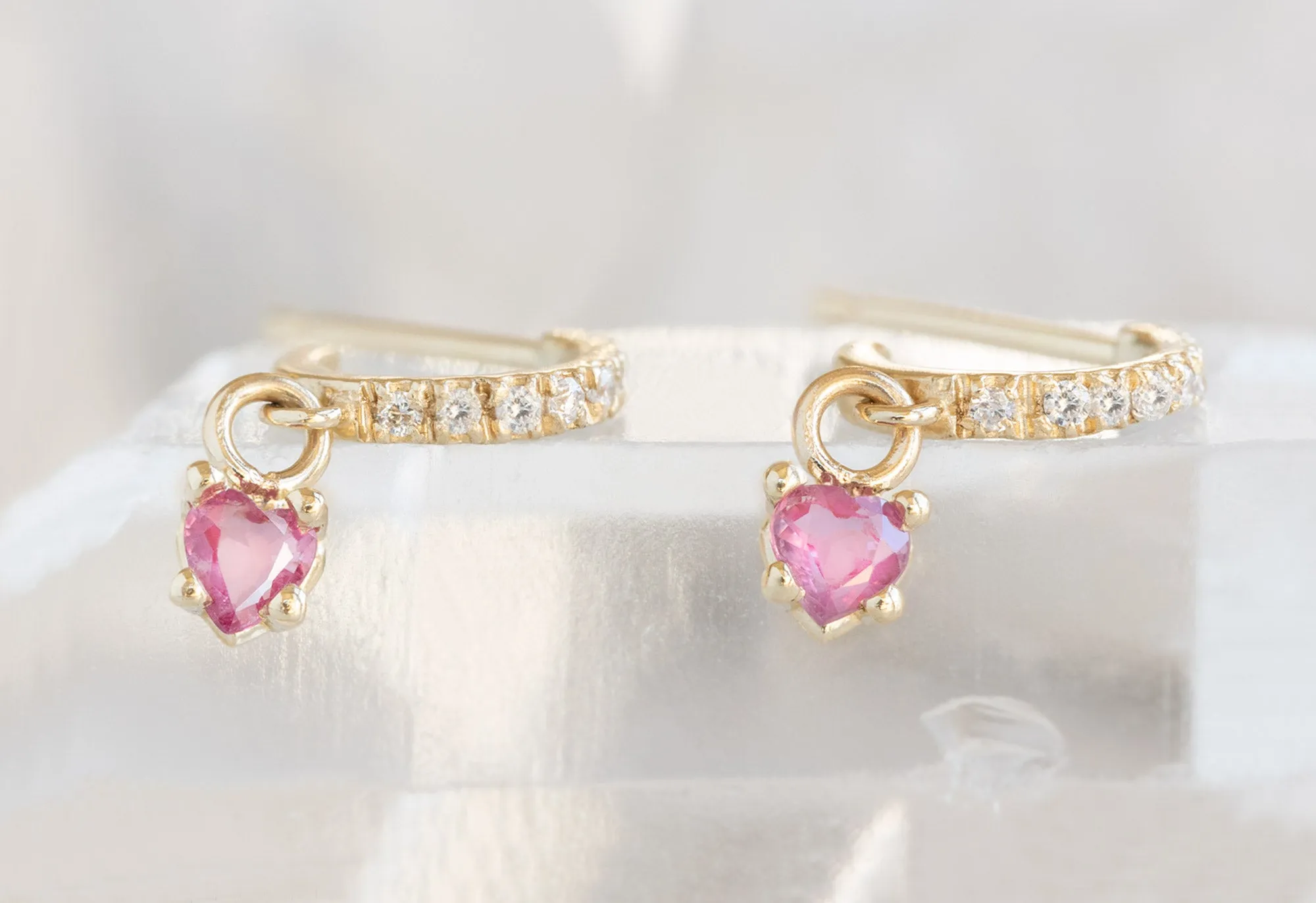 Ruby Heart   Diamond Huggie Studs