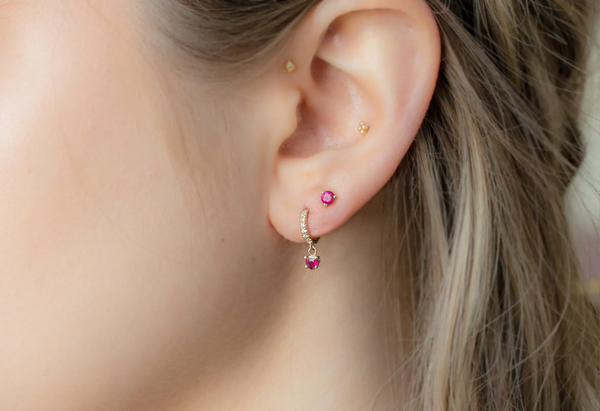 Ruby Heart   Diamond Huggie Studs