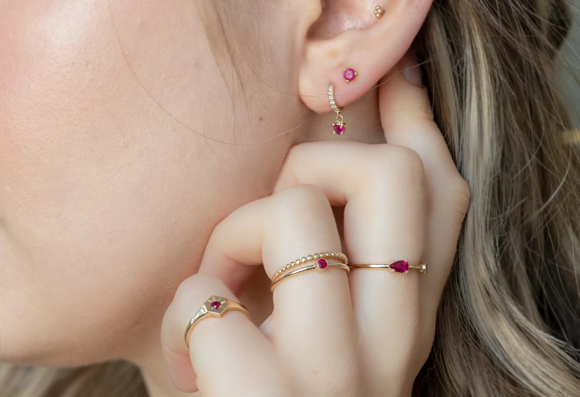 Ruby Heart   Diamond Huggie Studs