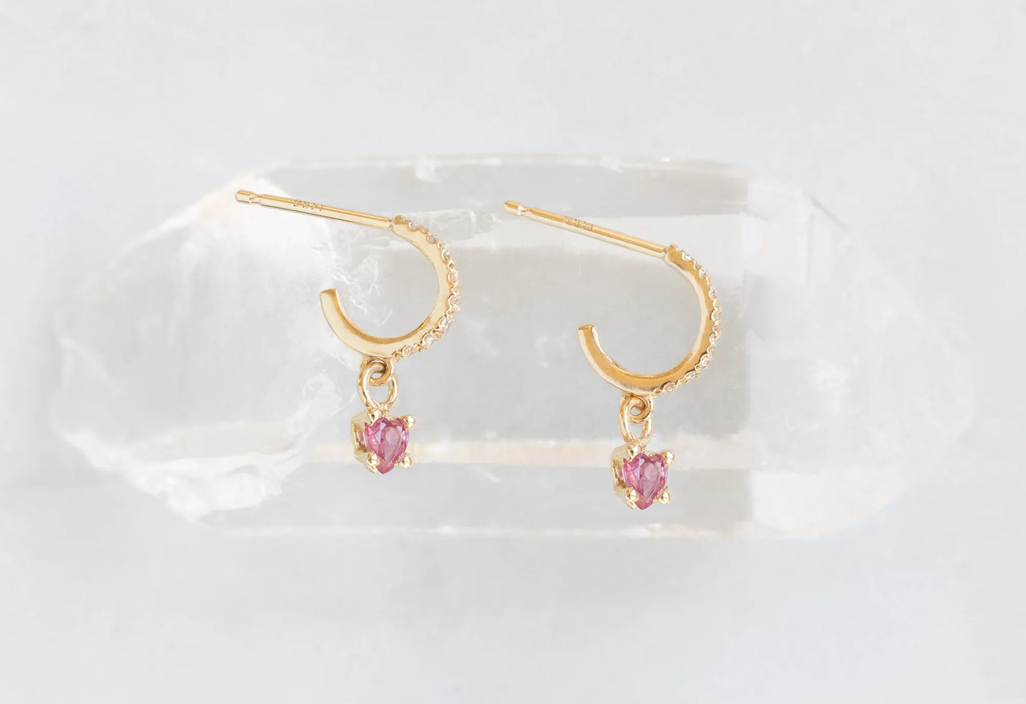 Ruby Heart   Diamond Huggie Studs