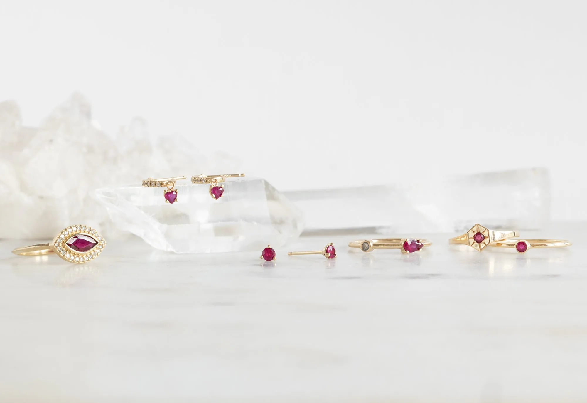 Ruby Heart   Diamond Huggie Studs