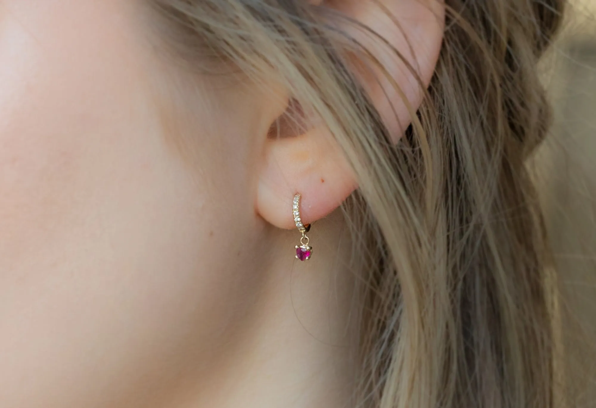 Ruby Heart   Diamond Huggie Studs