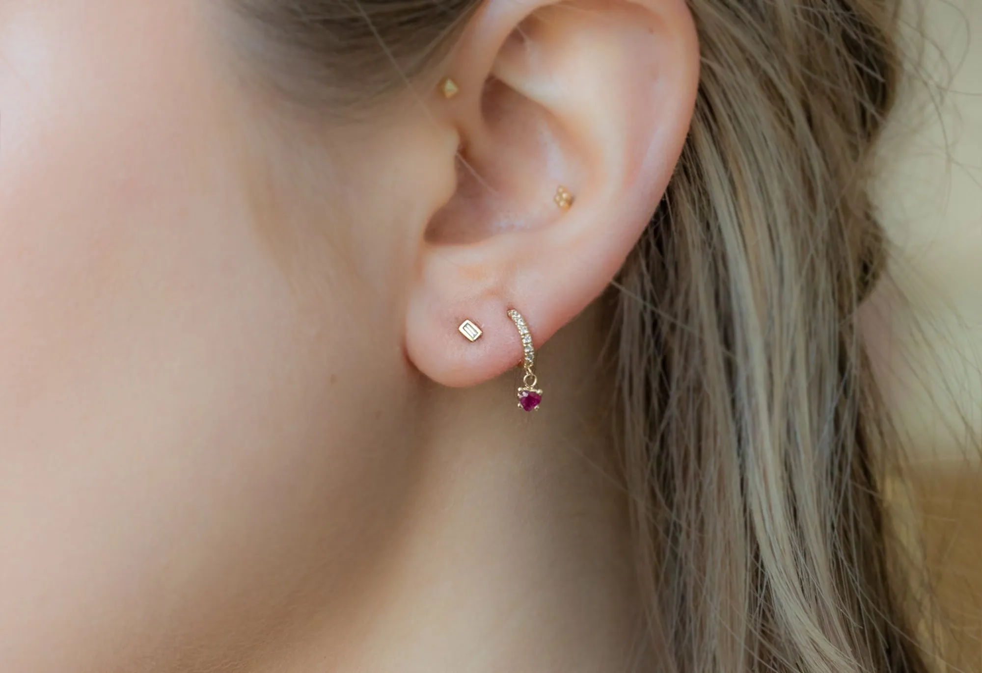 Ruby Heart   Diamond Huggie Studs