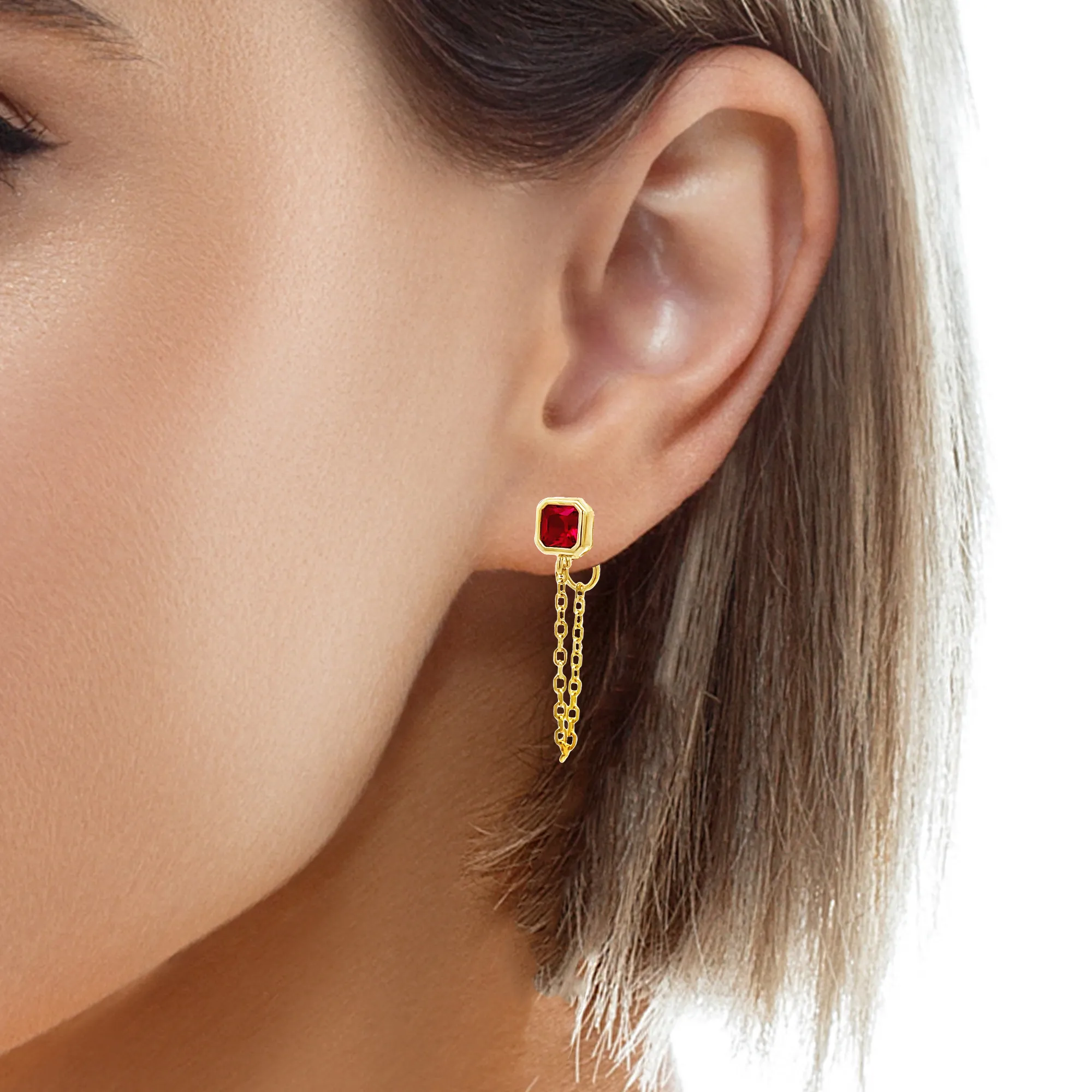 Single Stone Chain Earrings