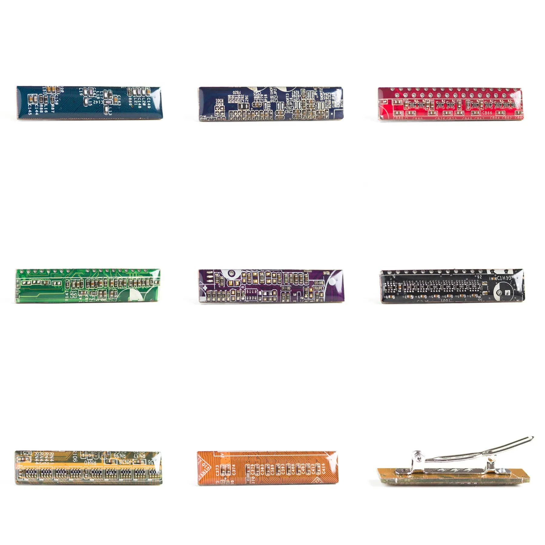 Small hair barrette made with recycled circuit board