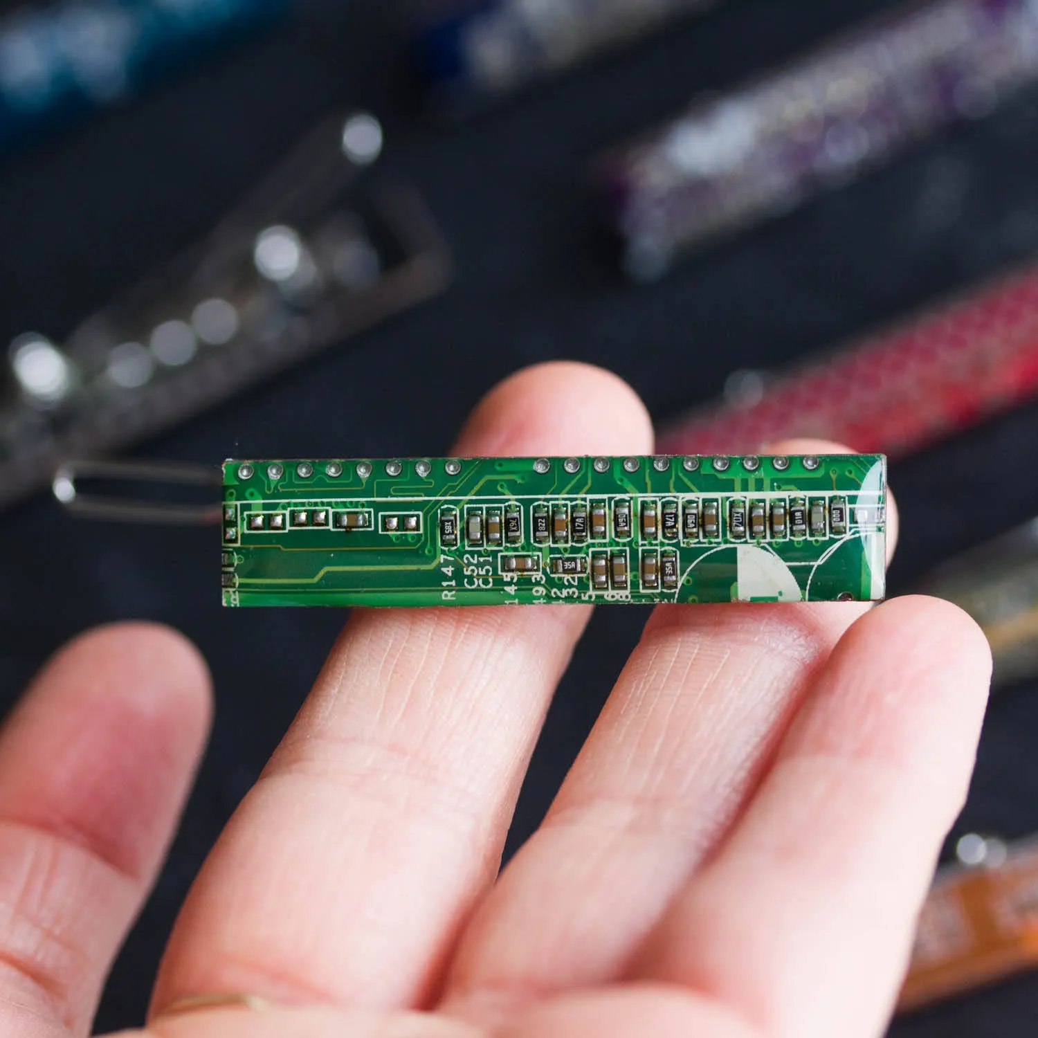 Small hair barrette made with recycled circuit board