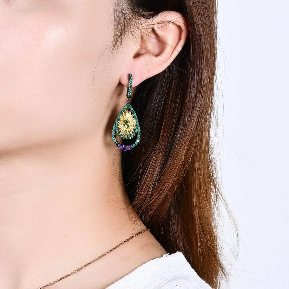 Sun Flower Handmade Flower Dangle Earrings