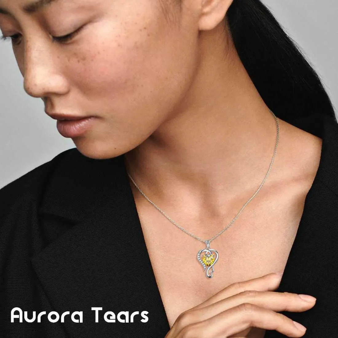 Tokyo Mart Love Heart Birthstone November Citrine Necklace Pendant Women Girls Jewelry Birthday Gift