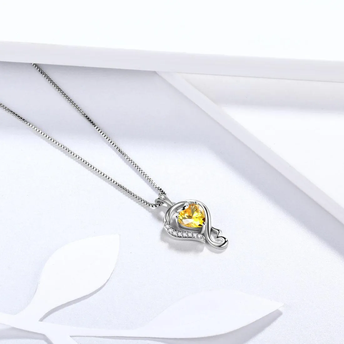 Tokyo Mart Love Heart Birthstone November Citrine Necklace Pendant Women Girls Jewelry Birthday Gift