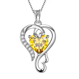 Tokyo Mart Love Heart Birthstone November Citrine Necklace Pendant Women Girls Jewelry Birthday Gift