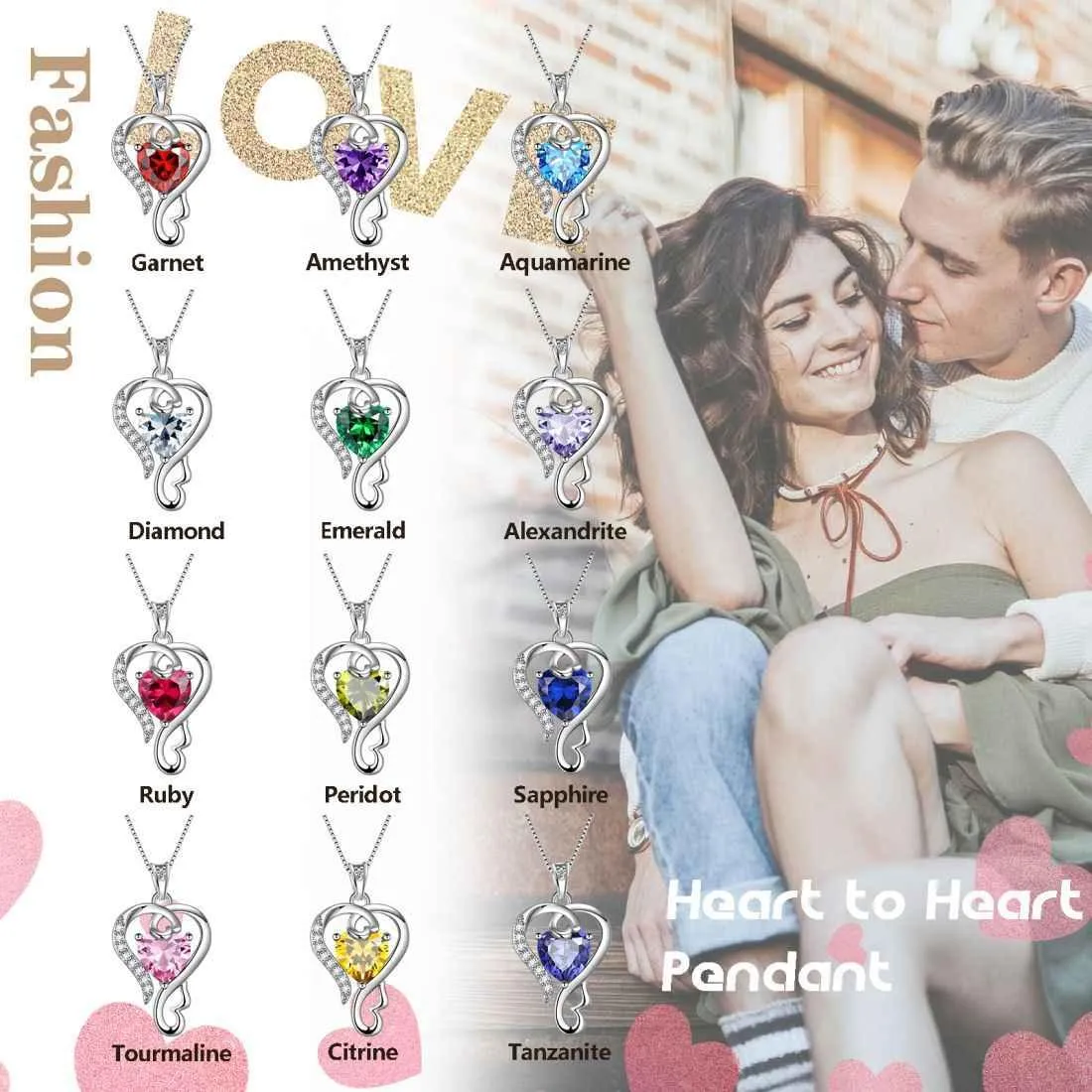 Tokyo Mart Love Heart Birthstone November Citrine Necklace Pendant Women Girls Jewelry Birthday Gift