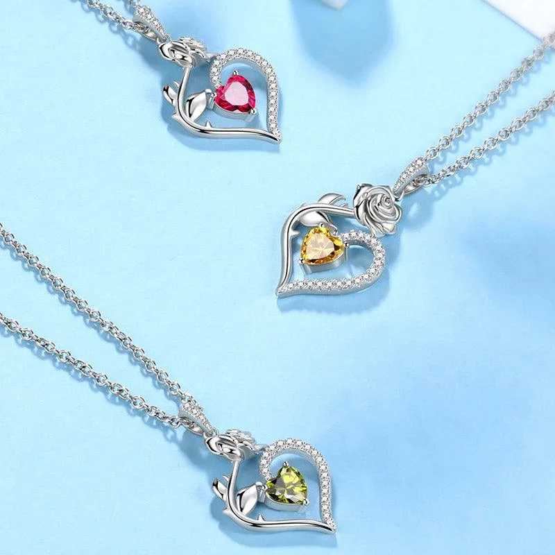 Tokyo Mart November Citrine Necklace Women Heart Birthstone Pendant Flower Rose Jewelry Birthday Gifts