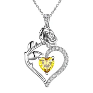 Tokyo Mart November Citrine Necklace Women Heart Birthstone Pendant Flower Rose Jewelry Birthday Gifts
