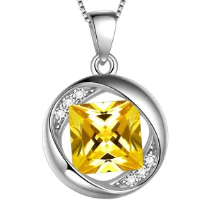 Tokyo Mart Round Birthstone November Citrine Necklace Pendant Women Girls Jewelry Birthday Gift
