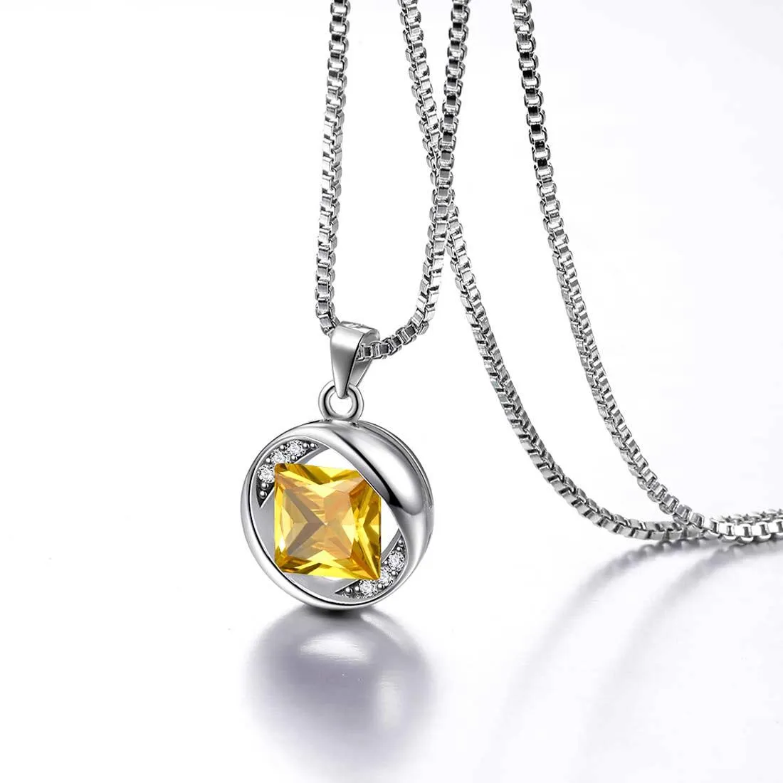 Tokyo Mart Round Birthstone November Citrine Necklace Pendant Women Girls Jewelry Birthday Gift