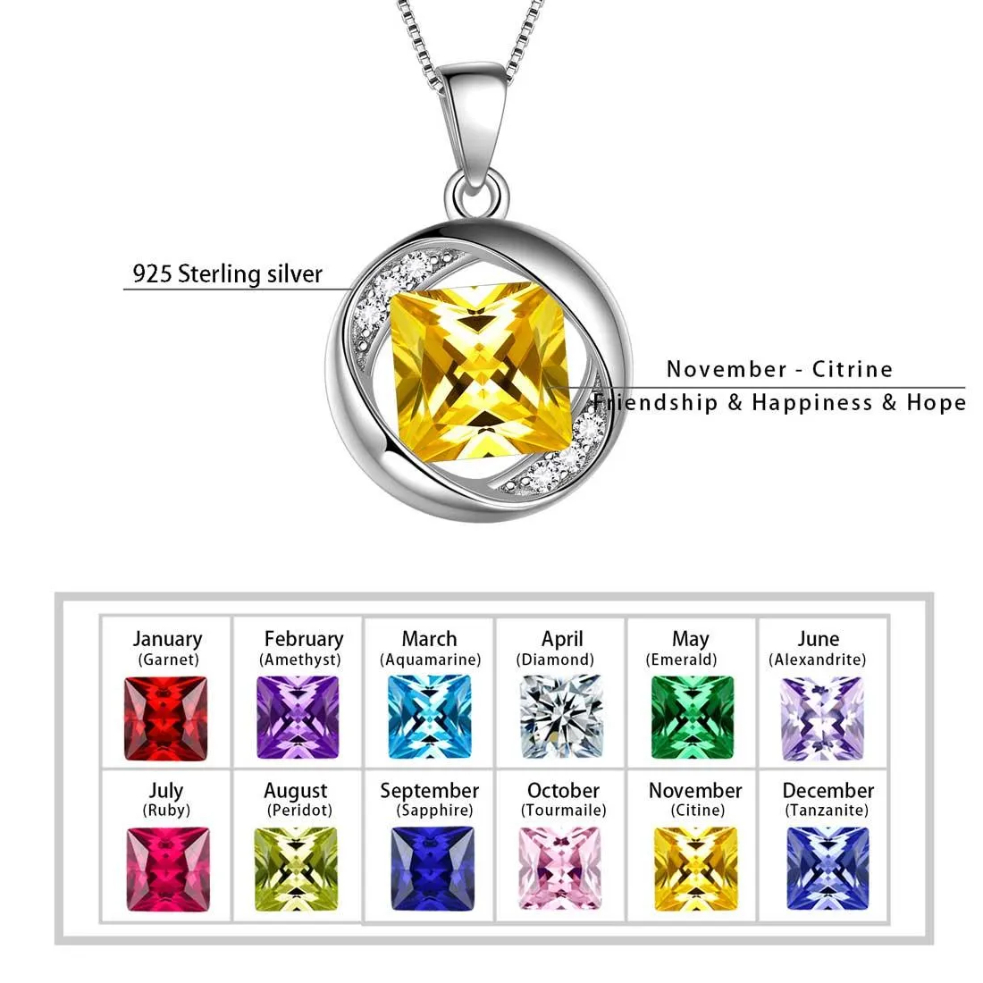 Tokyo Mart Round Birthstone November Citrine Necklace Pendant Women Girls Jewelry Birthday Gift
