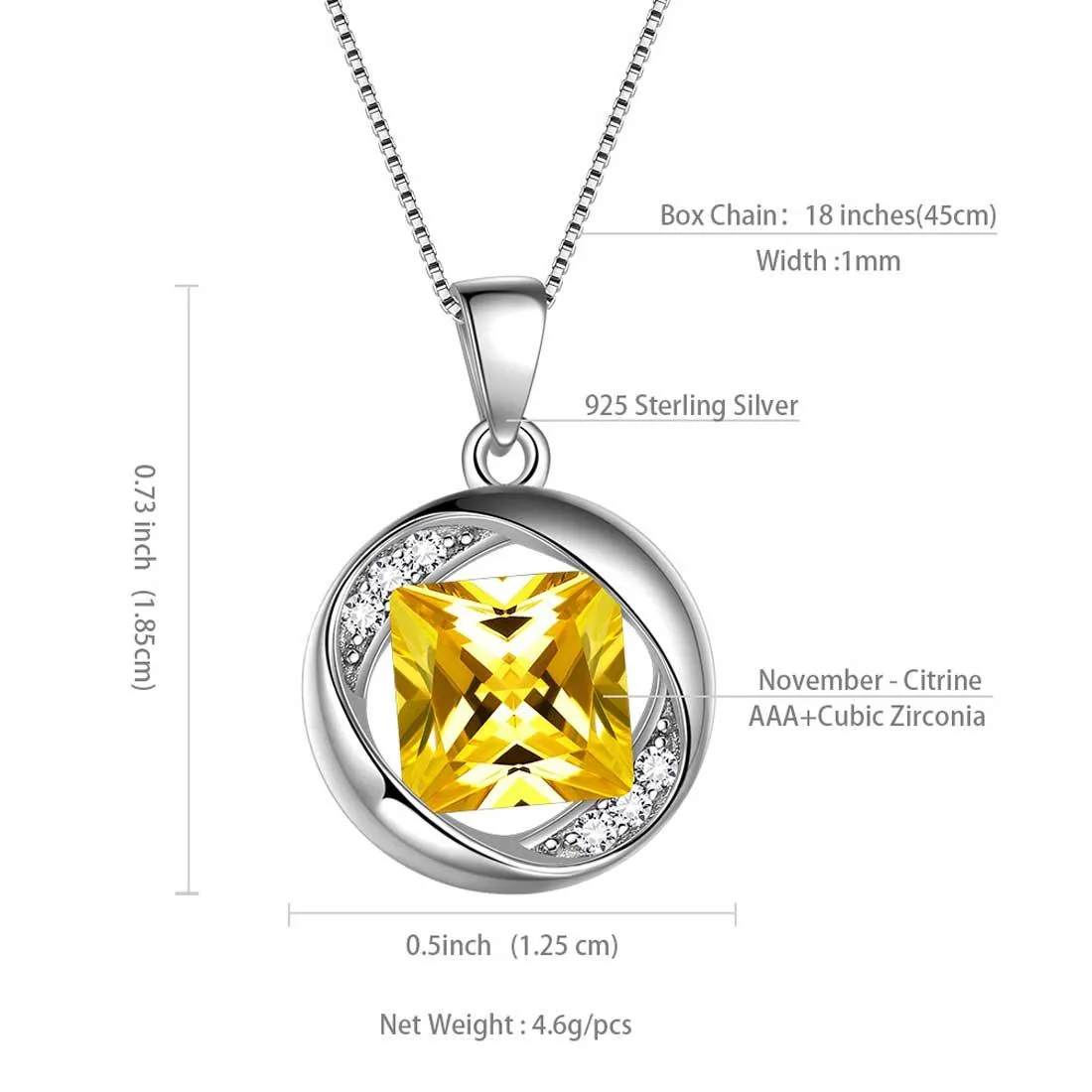 Tokyo Mart Round Birthstone November Citrine Necklace Pendant Women Girls Jewelry Birthday Gift