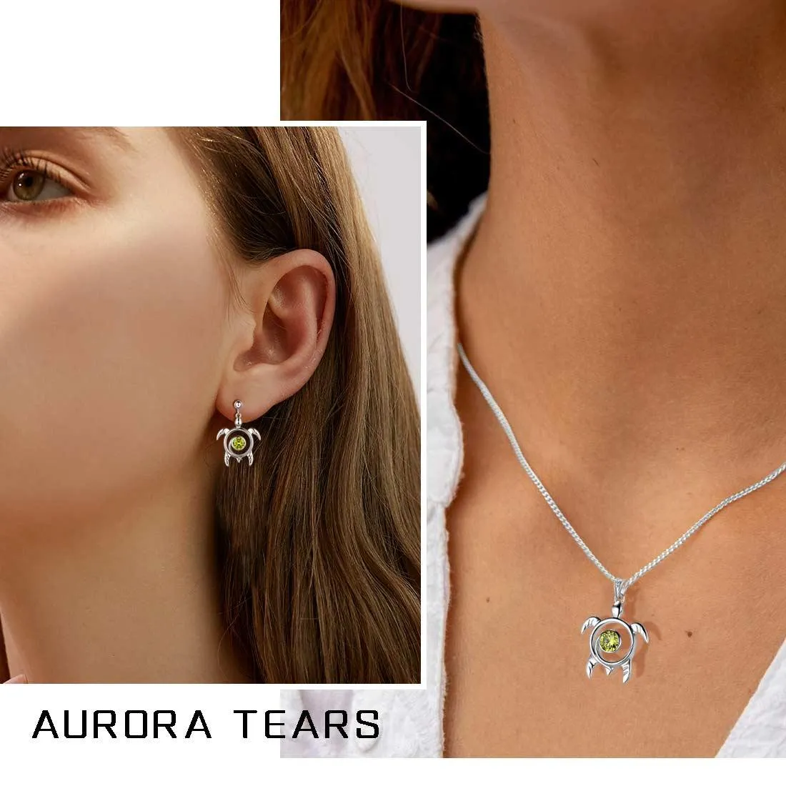 Tokyo Mart Turtle Birthstone August Peridot Earrings Dangle Women Girls Jewelry Birthday Gift Sterling Silver