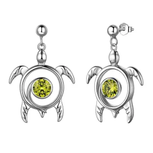Tokyo Mart Turtle Birthstone August Peridot Earrings Dangle Women Girls Jewelry Birthday Gift Sterling Silver