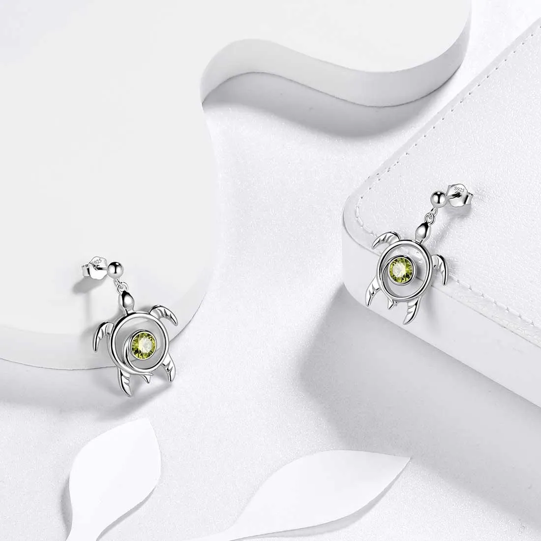 Tokyo Mart Turtle Birthstone August Peridot Earrings Dangle Women Girls Jewelry Birthday Gift Sterling Silver