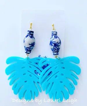 Turquoise Ginger Jar Palm Leaf Earrings