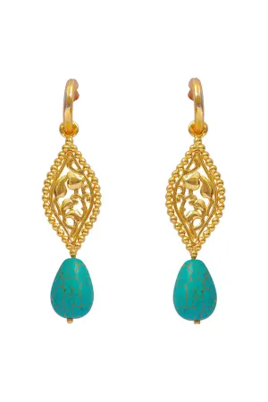 Turquoise Stone Gold Finish Dangler Earrings In 92.5 Sterling Silver