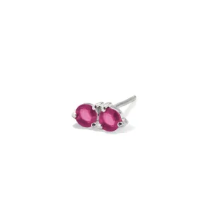Twin Stud, Ruby, Silver