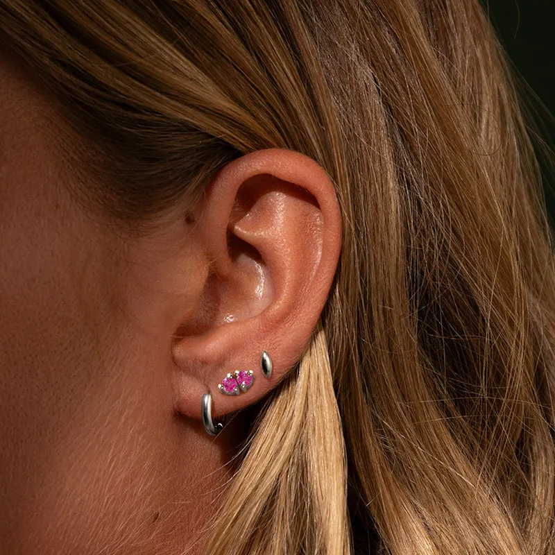 Twin Stud, Ruby, Silver