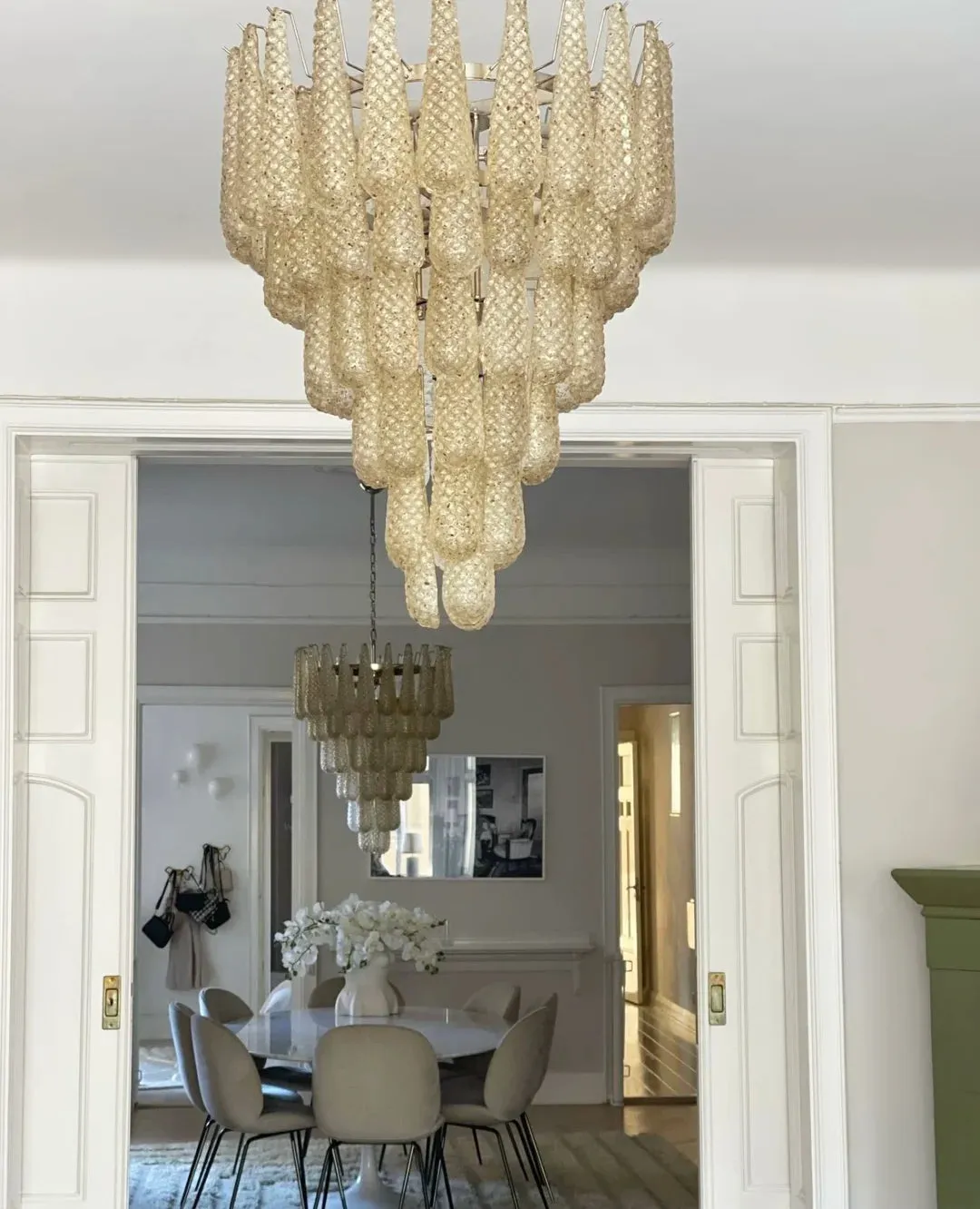 Vintage Amber Murano Glass Petals Chandelier
