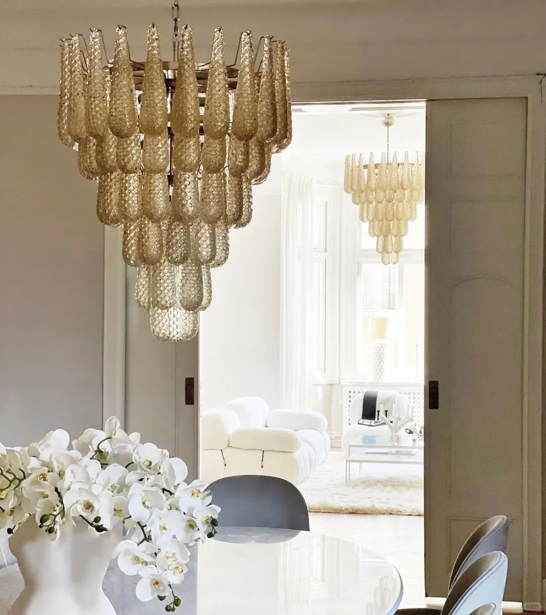 Vintage Amber Murano Glass Petals Chandelier