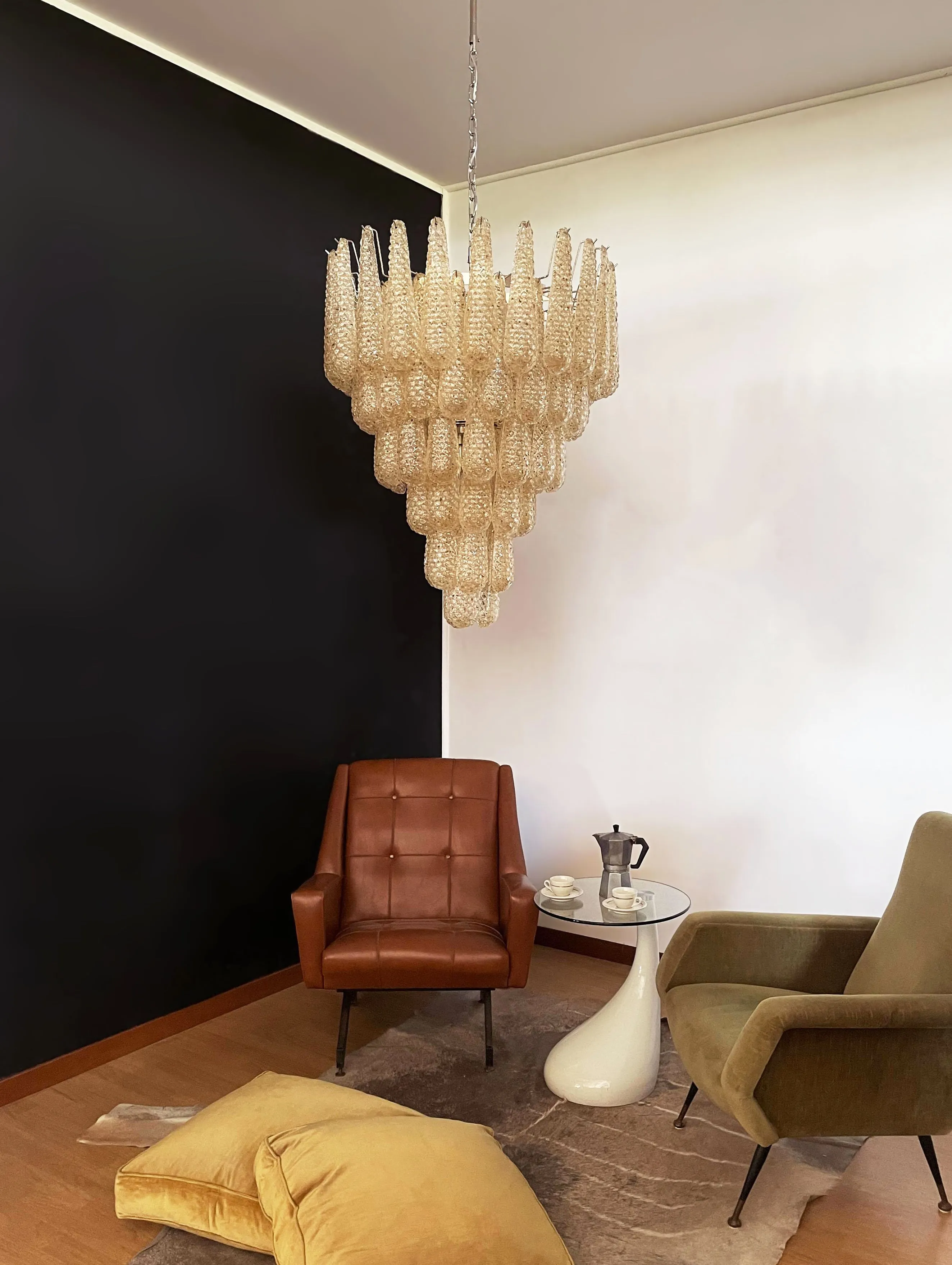 Vintage Amber Murano Glass Petals Chandelier