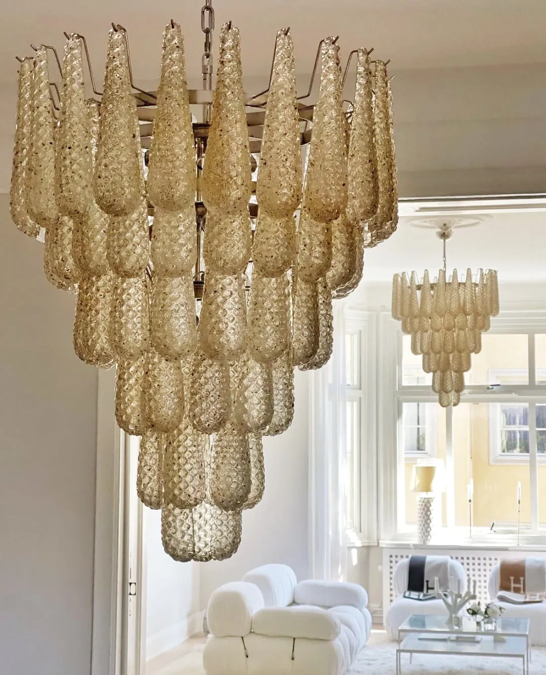 Vintage Amber Murano Glass Petals Chandelier