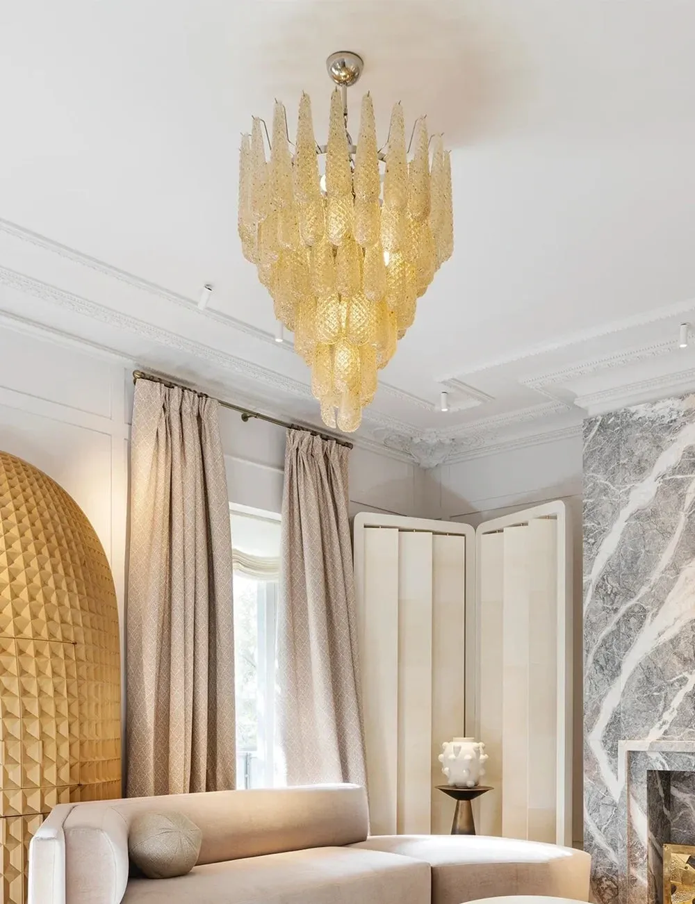 Vintage Amber Murano Glass Petals Chandelier