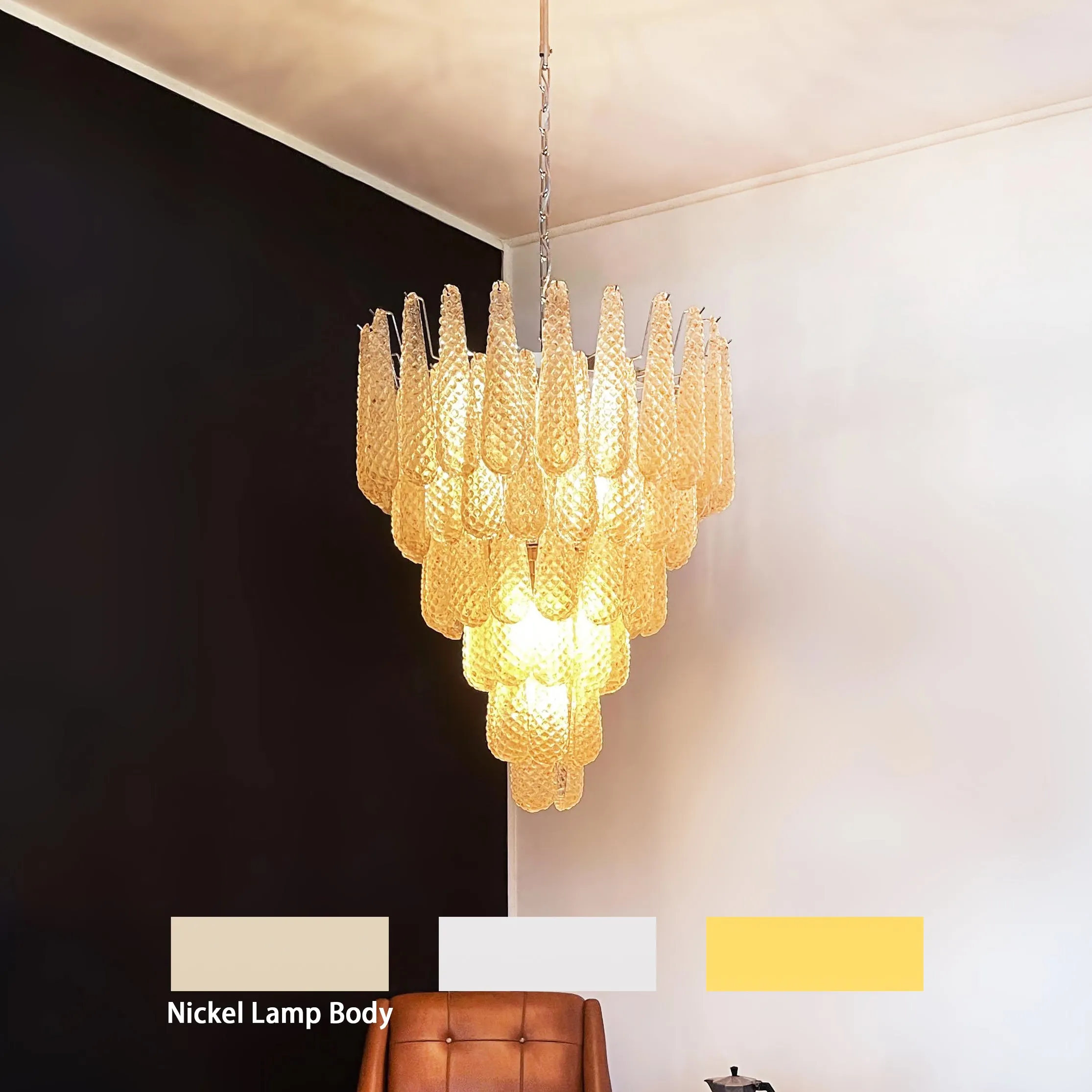 Vintage Amber Murano Glass Petals Chandelier