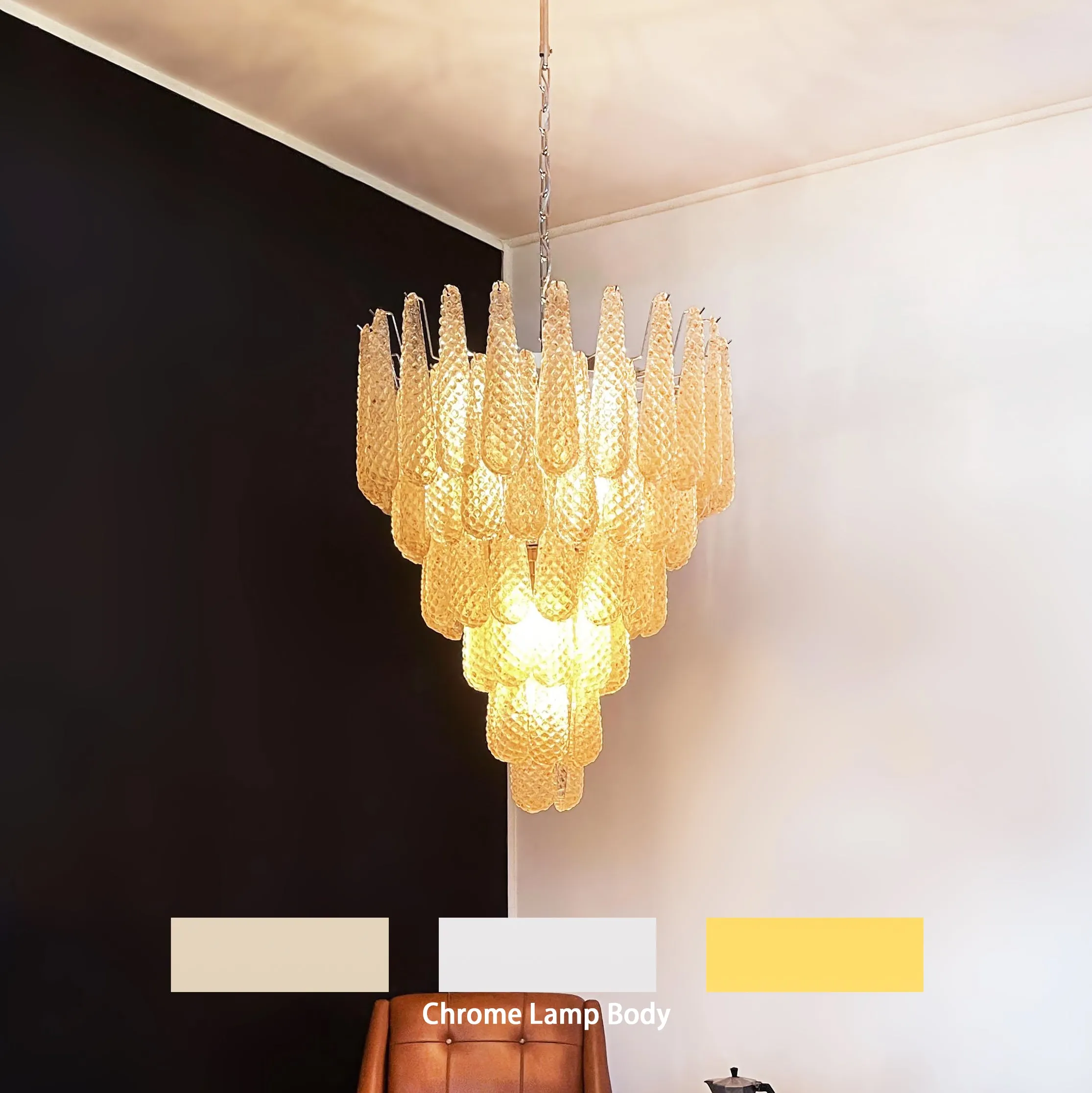Vintage Amber Murano Glass Petals Chandelier