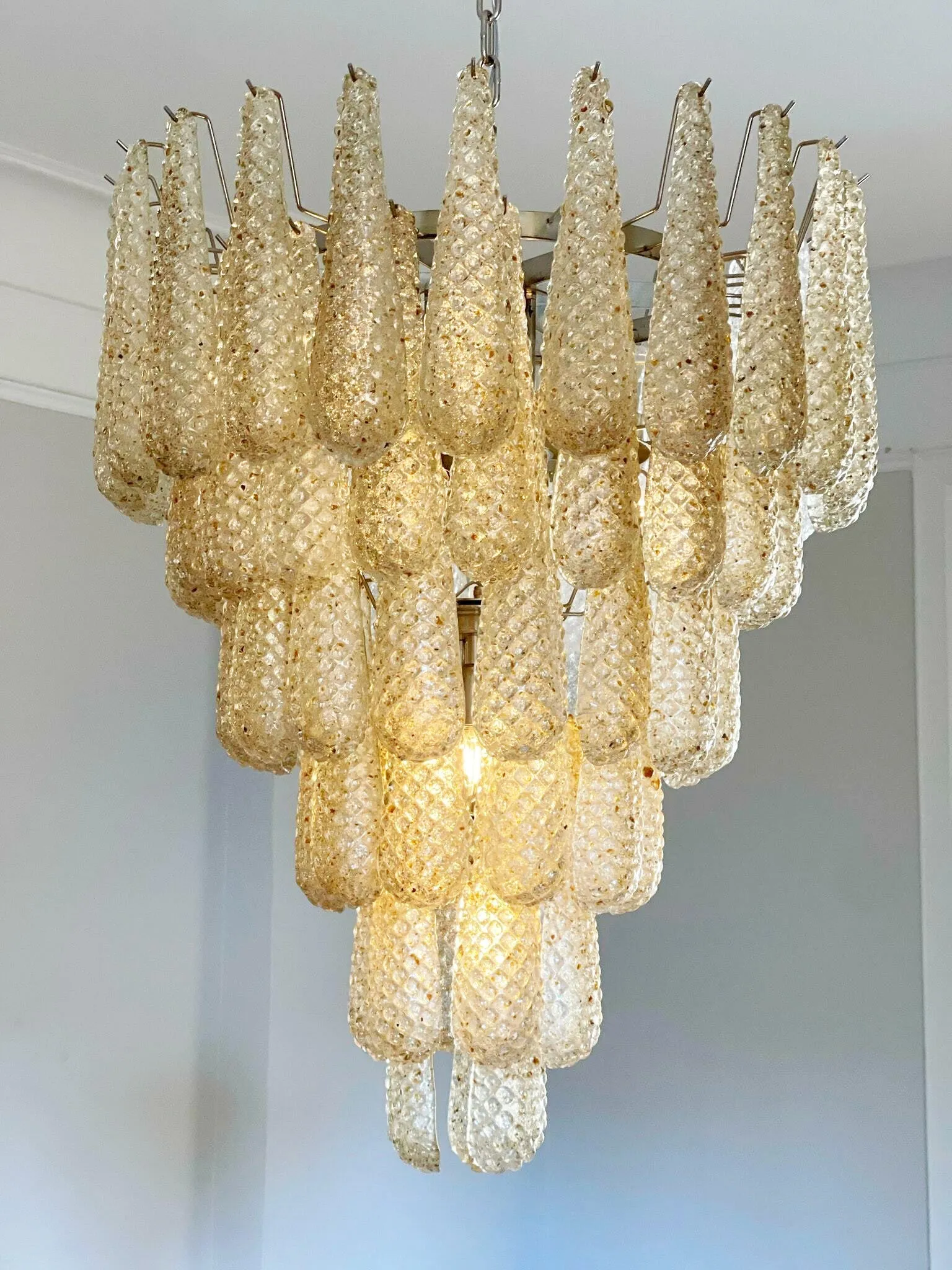 Vintage Amber Murano Glass Petals Chandelier