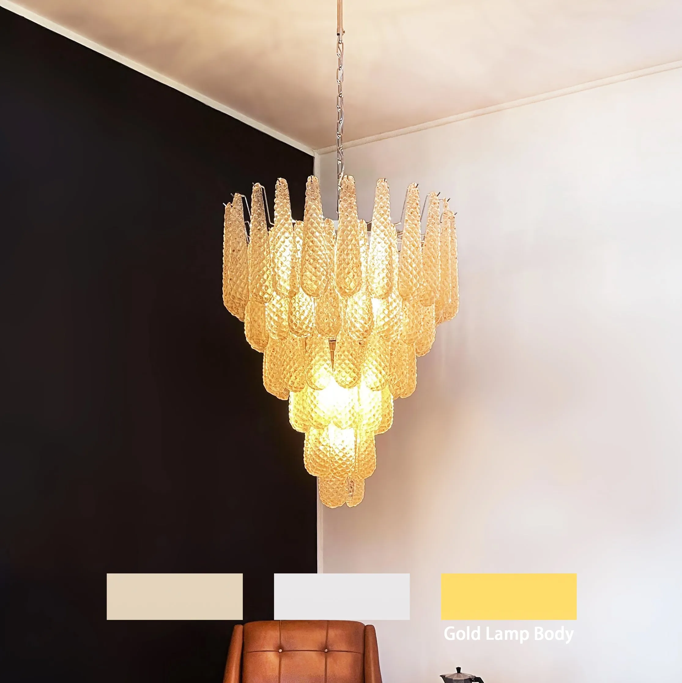 Vintage Amber Murano Glass Petals Chandelier
