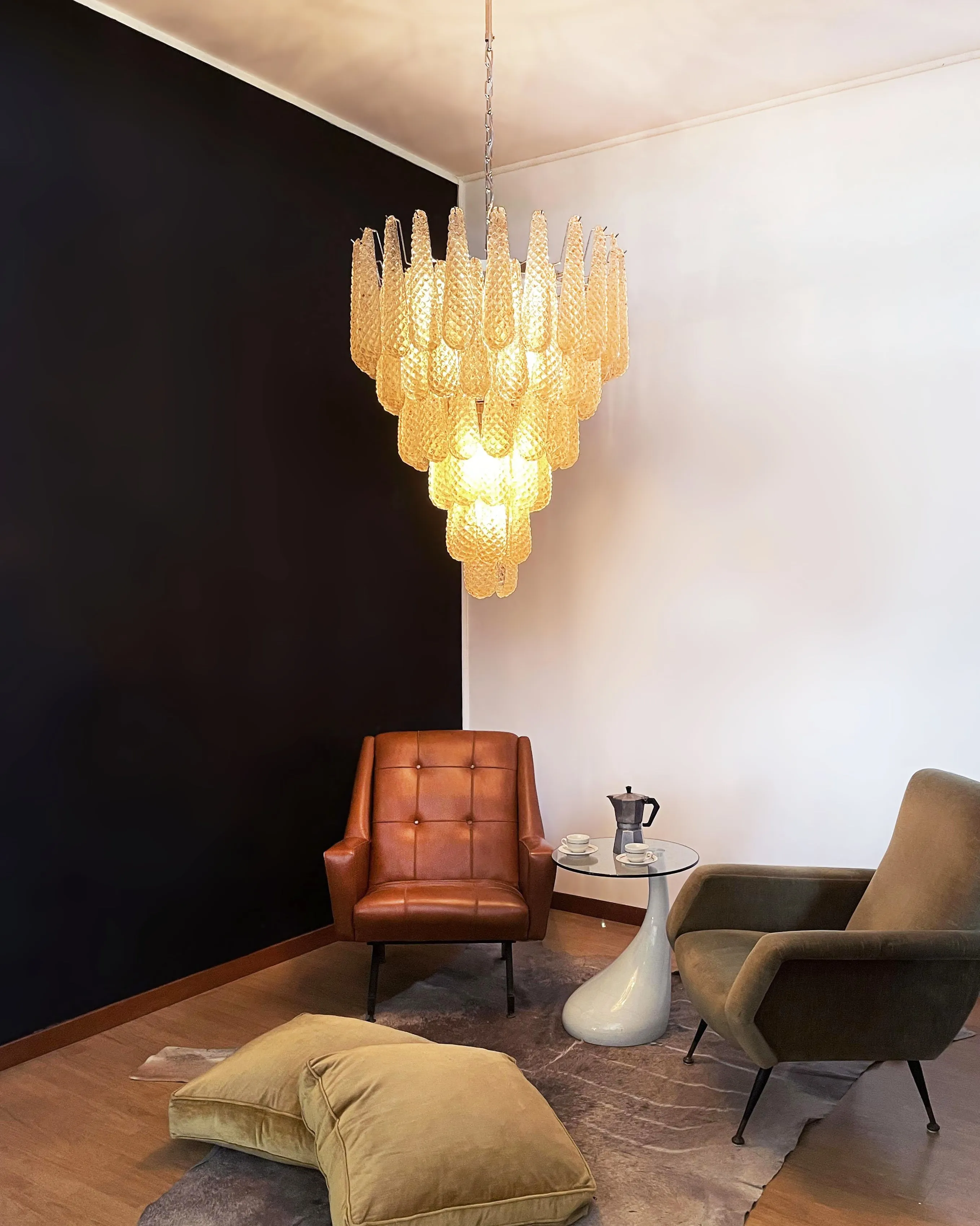 Vintage Amber Murano Glass Petals Chandelier