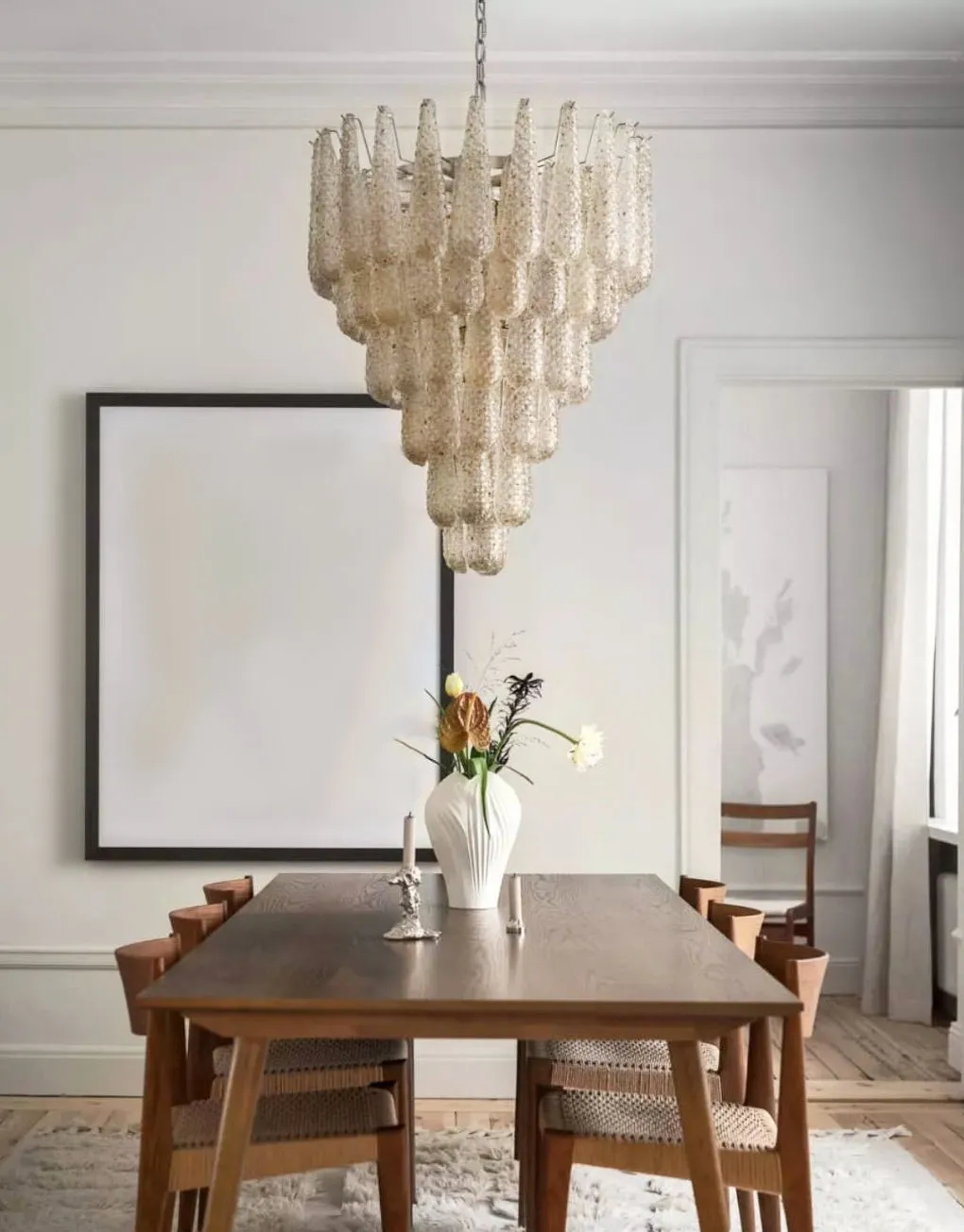 Vintage Amber Murano Glass Petals Chandelier