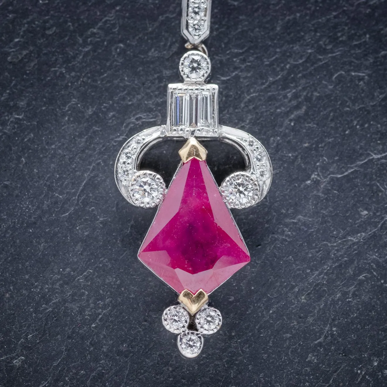 Vintage Long Ruby Diamond Drop Earrings 18Ct White Gold Circa 1960