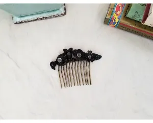 Wire Wrapped Lucite Flower Comb in Black, Bridesmaid, Wedding, Floral, Garden, Party, Boho, Bohemian, Gothic, Choice of Colors and Metals