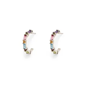 XO Rainbow Small Silver Gem Huggie Earrings